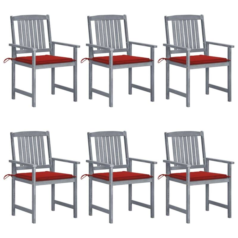 vidaXL Patio Chairs Outdoor Chair with Cushions for Deck Solid Wood Acacia - 6-Piece Sets - Red