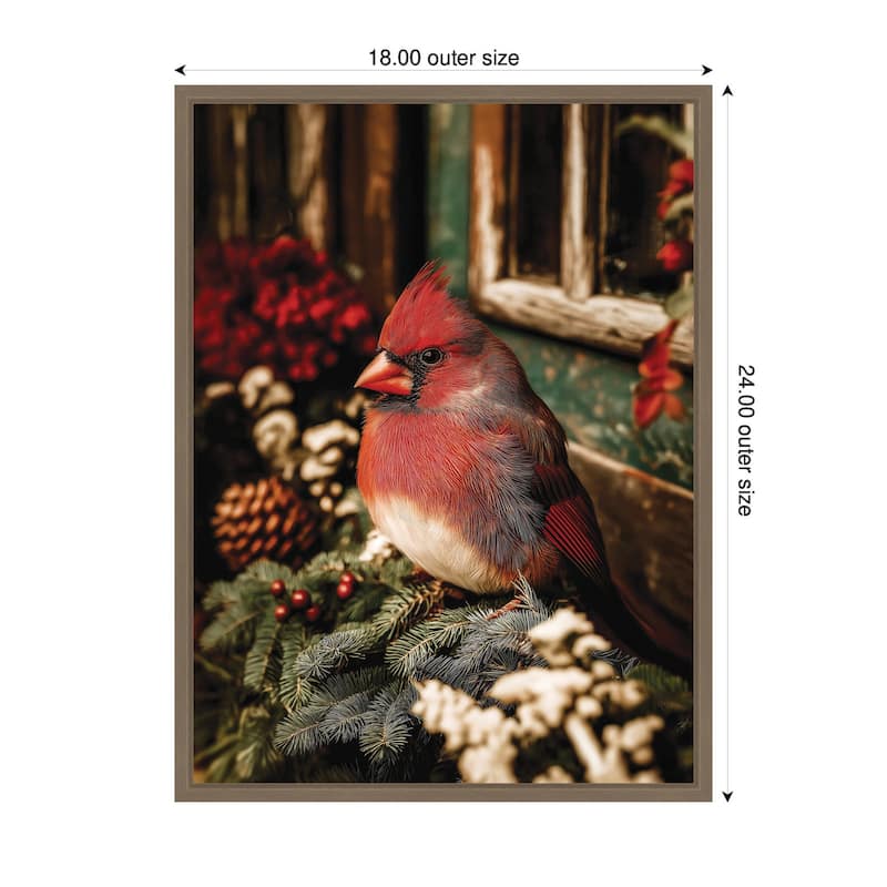 Kate and Laurel Framed Canvas Red Cardinal Sitting On a Mistletoe by Michael Schauer