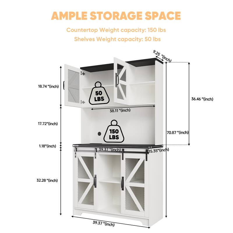 Pocassy 70.87" Kitchen Pantry Cabinet with Led Lights & Power Outlet For Kitchen