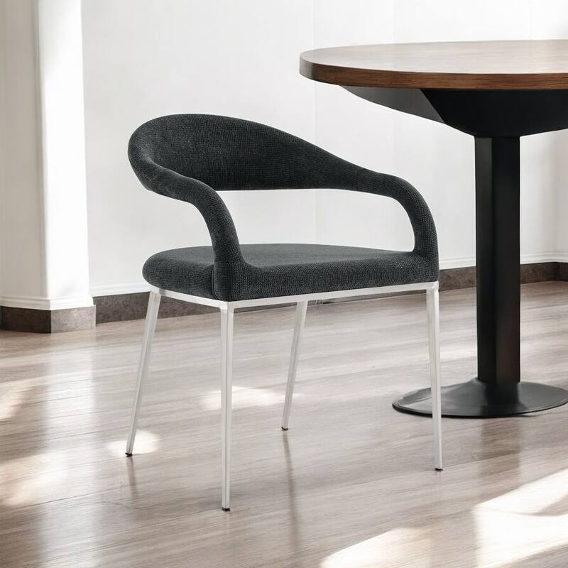 HomeRoots Set of Two Gray And Silver Upholstered Polyester Open Back Dining Arm Chairs - Set of 2