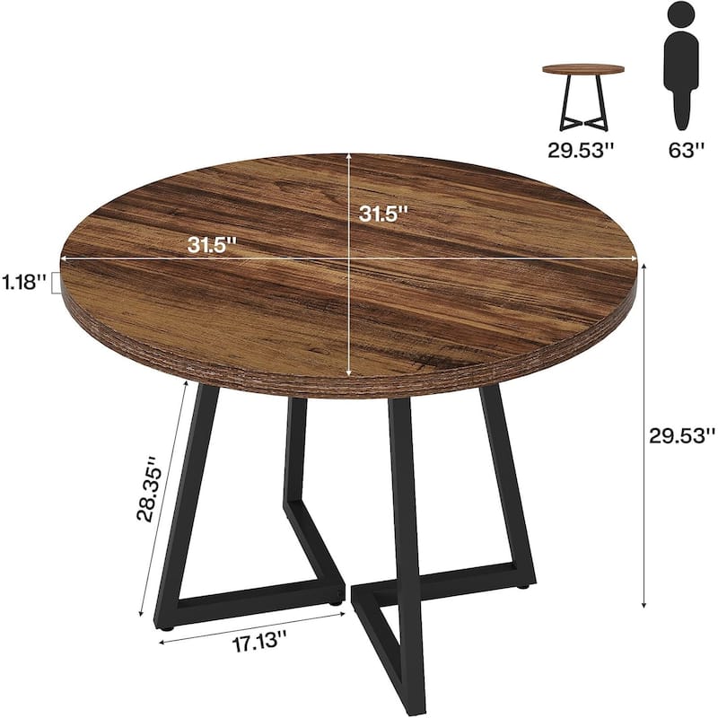 31.5 Inches Industrial Round Dining Table Dinner Table with Metal Base