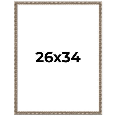 26x34 Frame Silver Versailles Ornate Solid Wood Picture Frame | 1 Inch