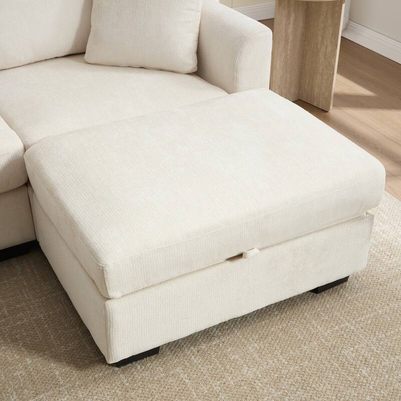 97" L-Shaped Chenille Sectional Sofa with Movable Storage Ottoman