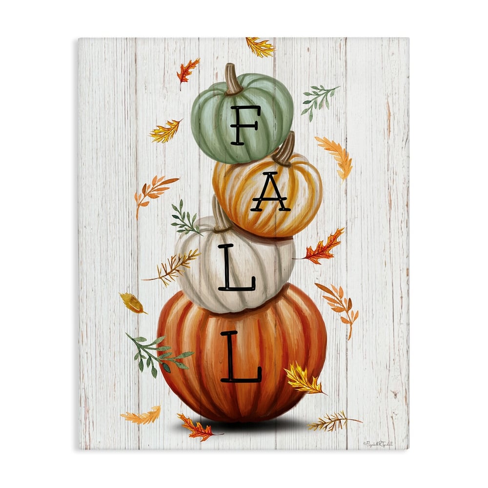 Stupell Falling Leaves & Pumpkin Stack Canvas Wall Art Design By Elizabeth Tyndall