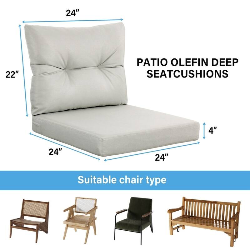 WINSOON Outdoor Waterproof and Resistant Chair Cushion Set, Deep Seat and Backrest Cushion Set for Patio