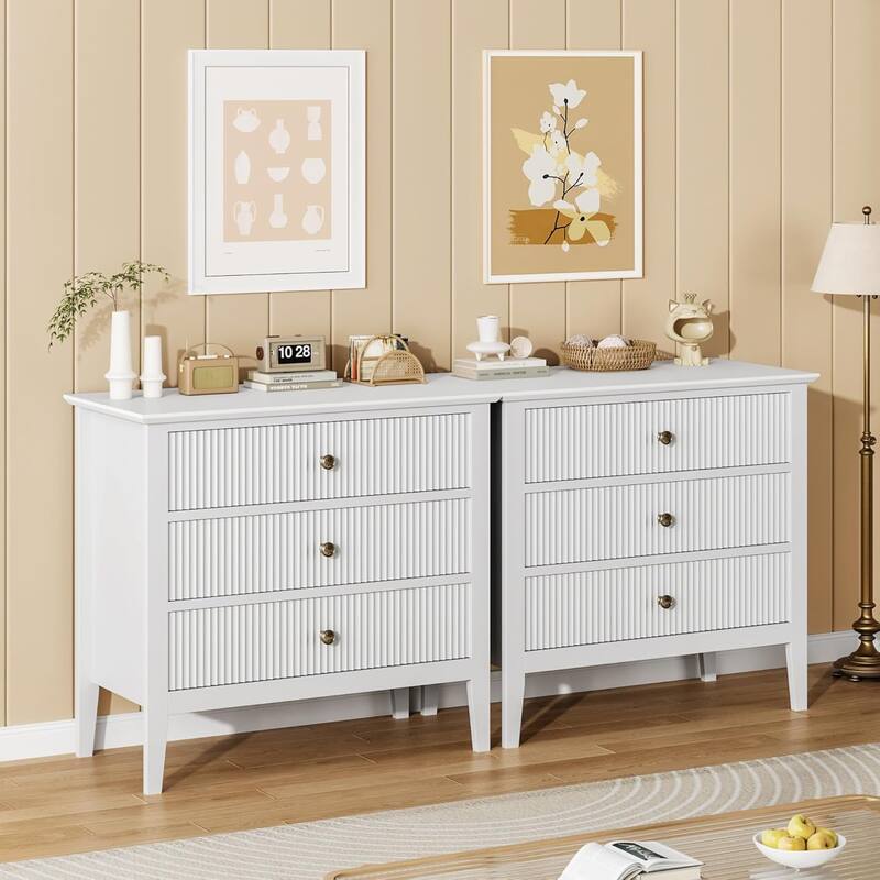 Modern 3-Drawer Dresser with Fluted Wood Front, 30" Wide Storage Cabinet for Bedroom, Living Room, or Entryway