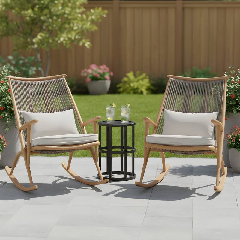Christopher Knight Home - Lior Iron Frame Outdoor Rocking Chair Set with Cushions and Ceramic Tile Side Table for Garden/Porch