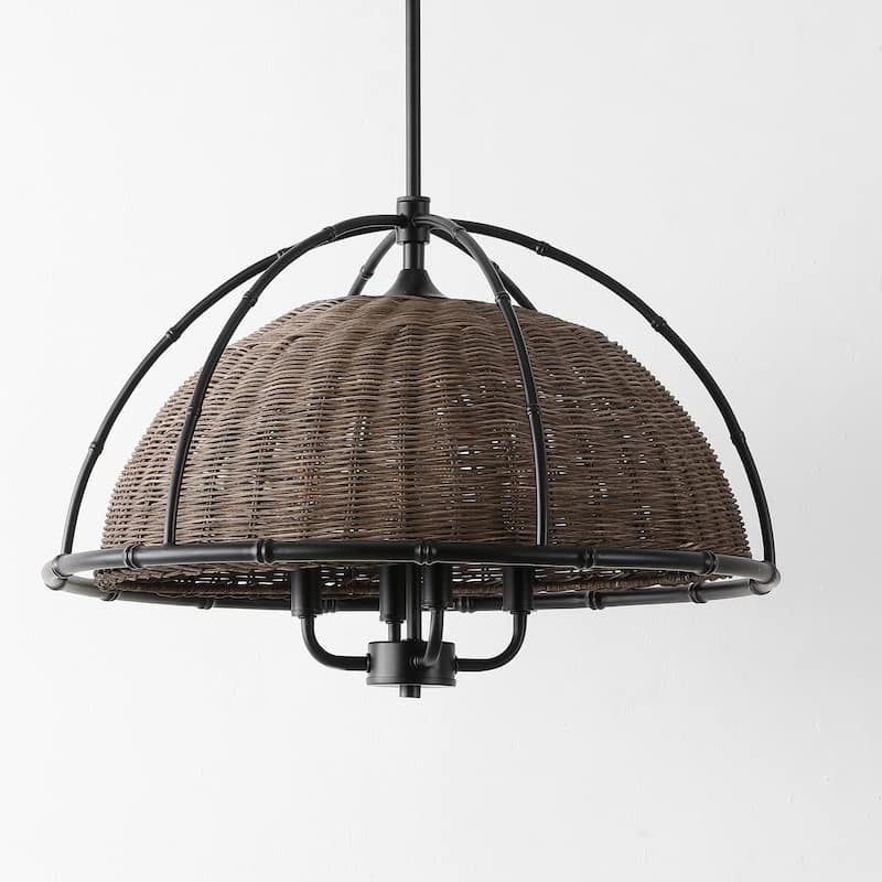 SAFAVIEH Lighting Joita 4-Light Wicker Pendant Chandelier (LED Bulbs Included) - 21.5 In. x 21.5 In. x 23-53 In.