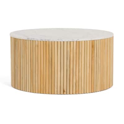 Modrest Cambridge Modern White Marble & Washed Mango Round Coffee Table