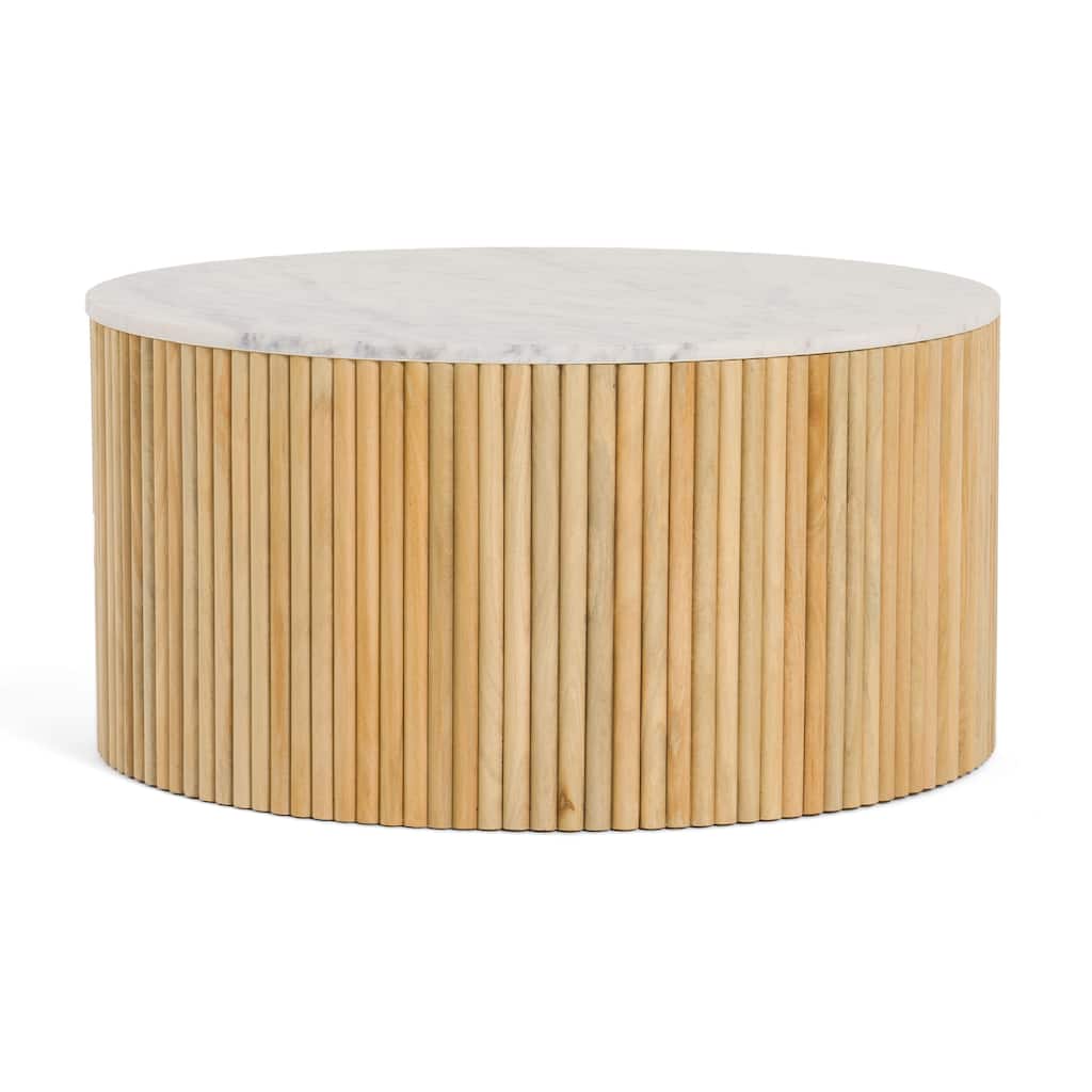 Modrest Cambridge Modern White Marble & Washed Mango Round Coffee Table