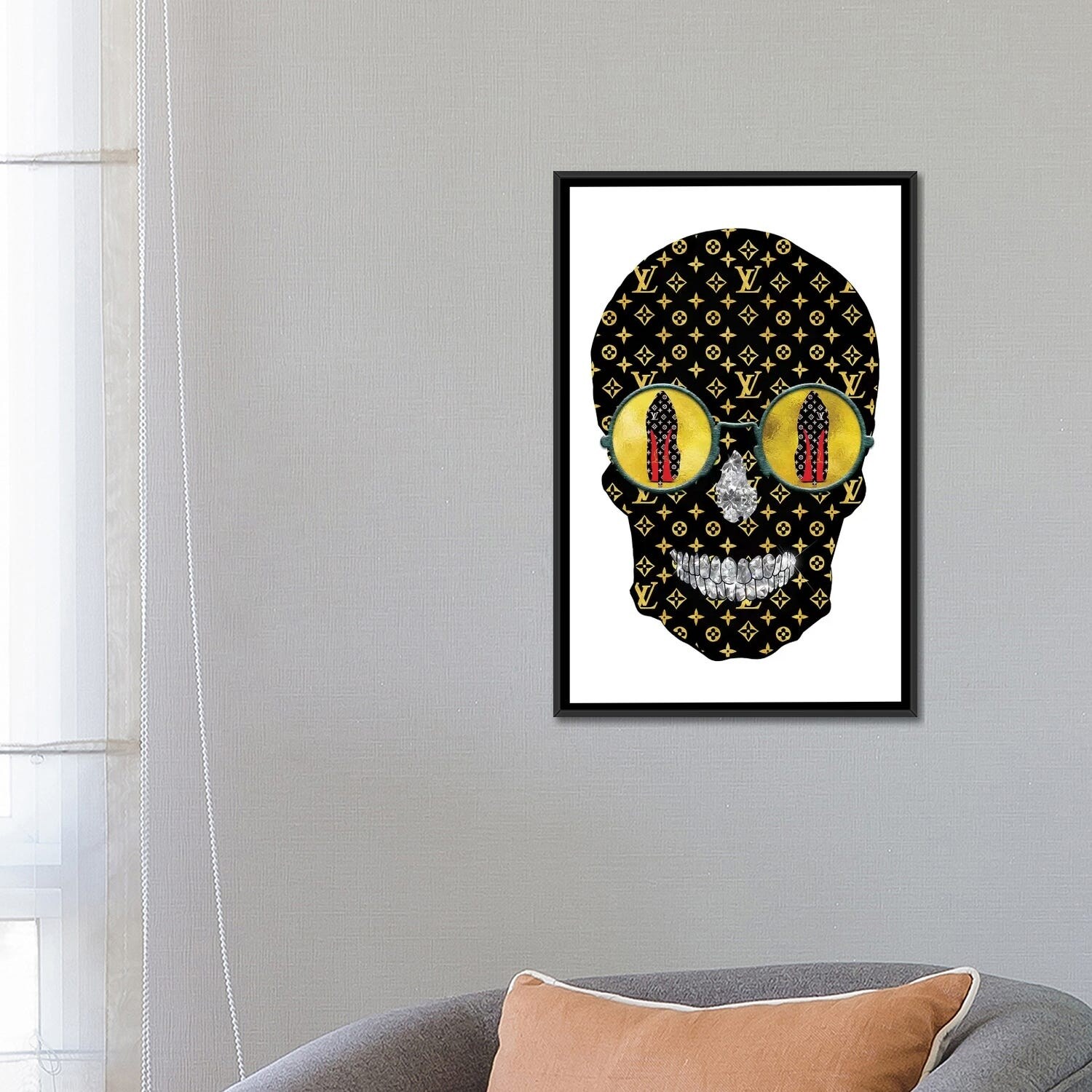 iCanvas Louis Vuitton Black Gold Fashion Skull by Pomaikai Barron Framed  - Yahoo Shopping