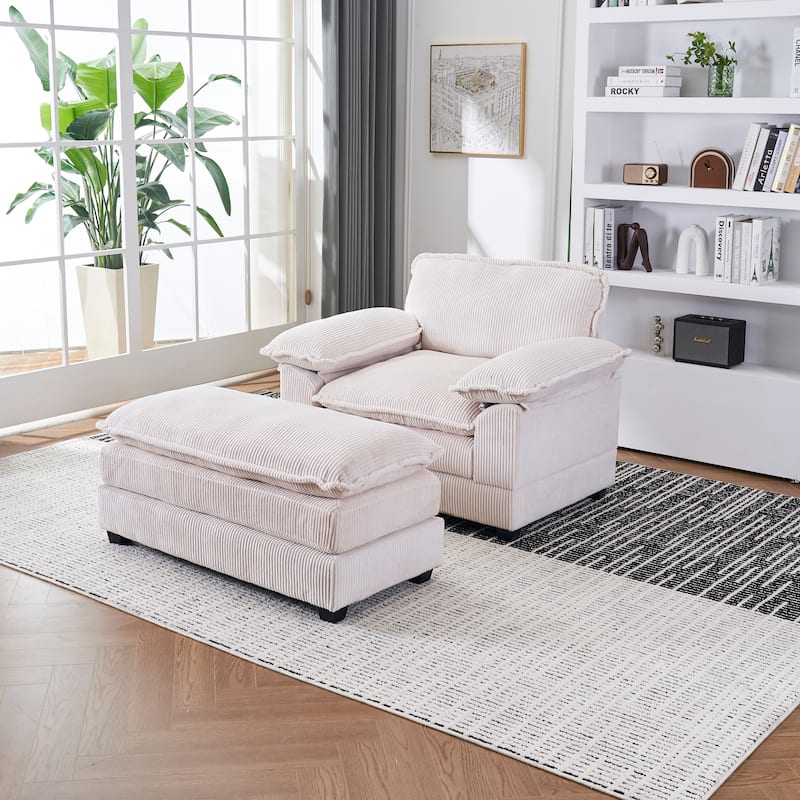 56.3" Corduroy Single Sofa Chair with 2 Toss Pillows & a Ottoman