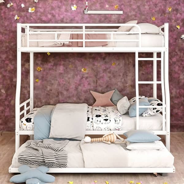 slide 2 of 16, 2 In 1 Full XL Over Queen Metal Bunk Bed With Trundle,Save Space