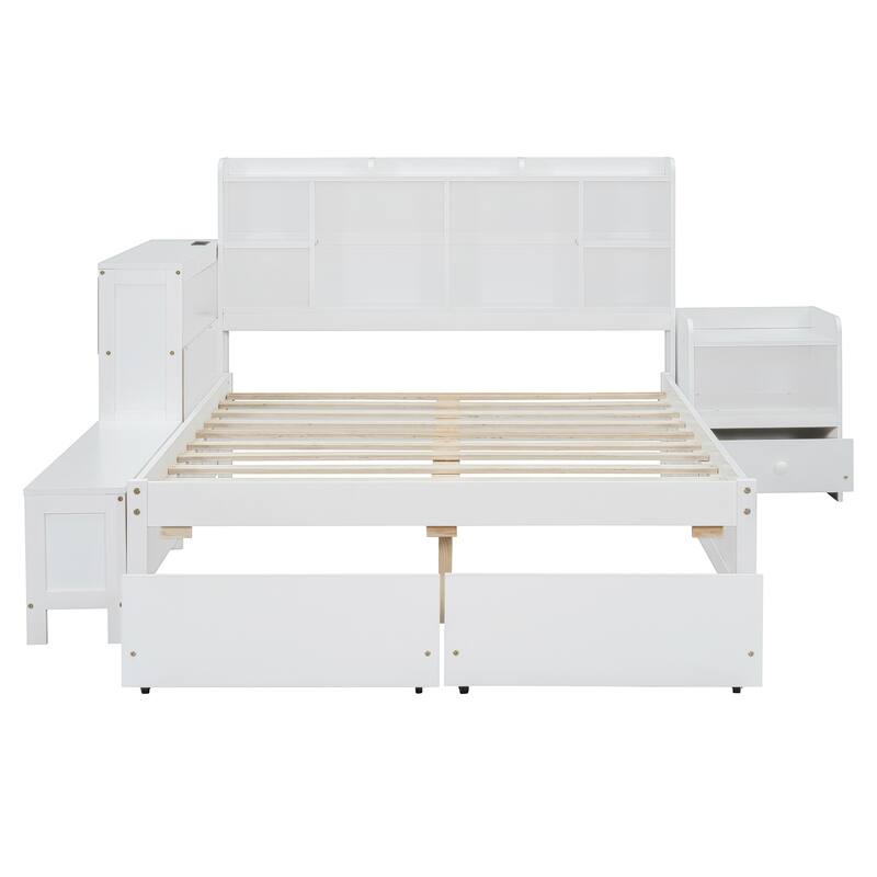 Gray Full Size Platform Bed with Integrated Desk, Nightstand, Storage Drawers & USB Ports - Multi-functional Design