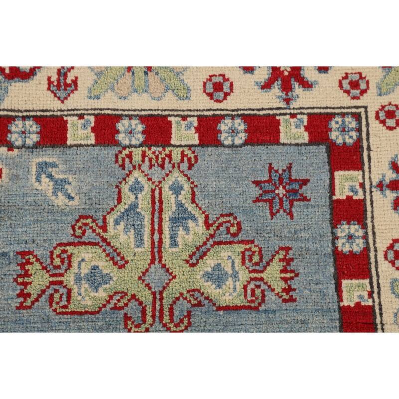 Light Blue Traditional Kazak Oriental Rug Hand-Knotted Wool Carpet - 4'9" x 6'10"