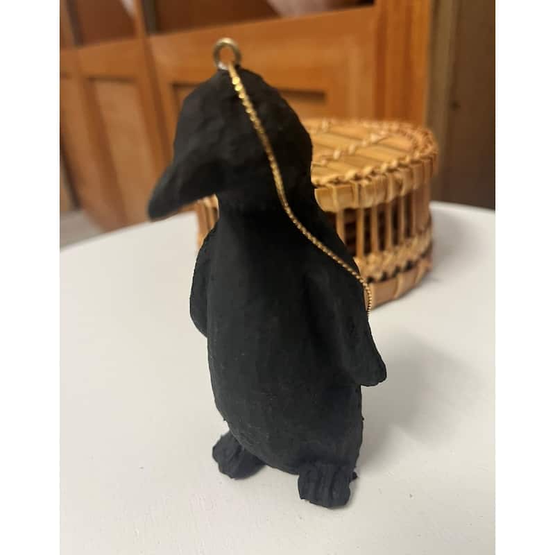Paper Mache Penguin Orn. Matte Black- A - A