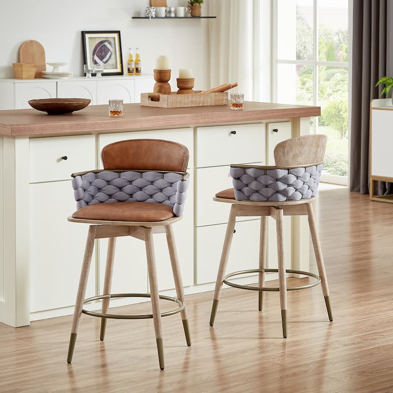 Art Leon Retro Woven and Wood Counter Height Barstool