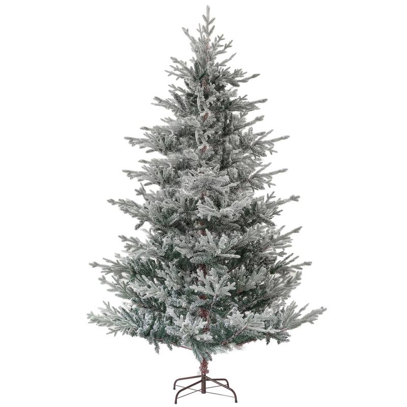 6/9FT Artificial Hinged Christmas Tree with Snow Flocked Tips & Foldable Metal Stand