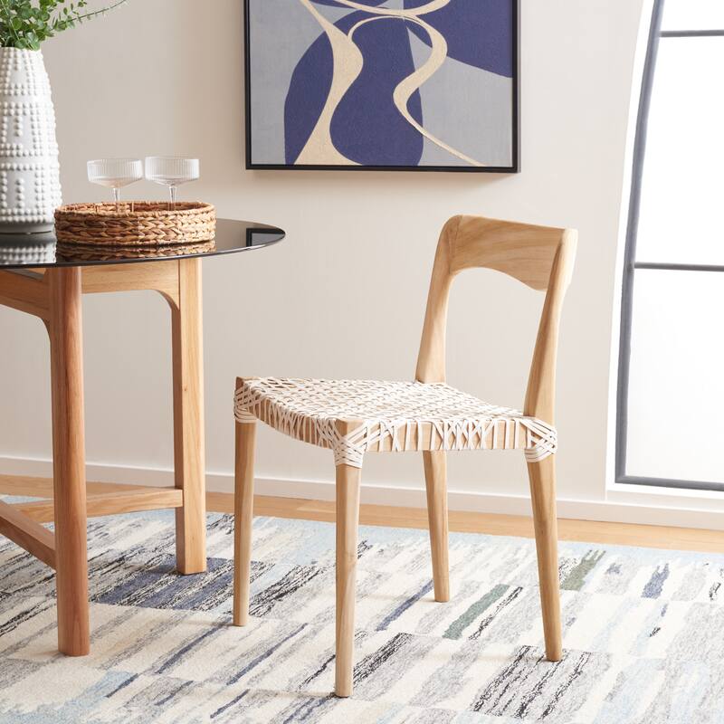 SAFAVIEH Cleta Leather 31" Dining Chair - 21" W x 18" D x 31" H - 20Wx18Dx31H - Off White/Natural