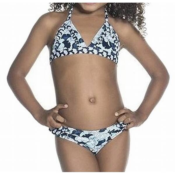 ondademar girls swimwear blue size 4 floral ruffle triangle bikini set
