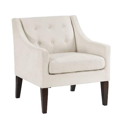 Ginna Accent Armchair, Button Tufted Beige Polyester, Brown Legs