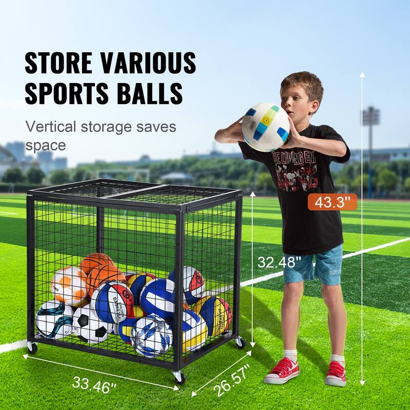 Rolling Sports Ball Storage Cart Steel Storage Rack for Garages, Playgroup, Gym and Schools