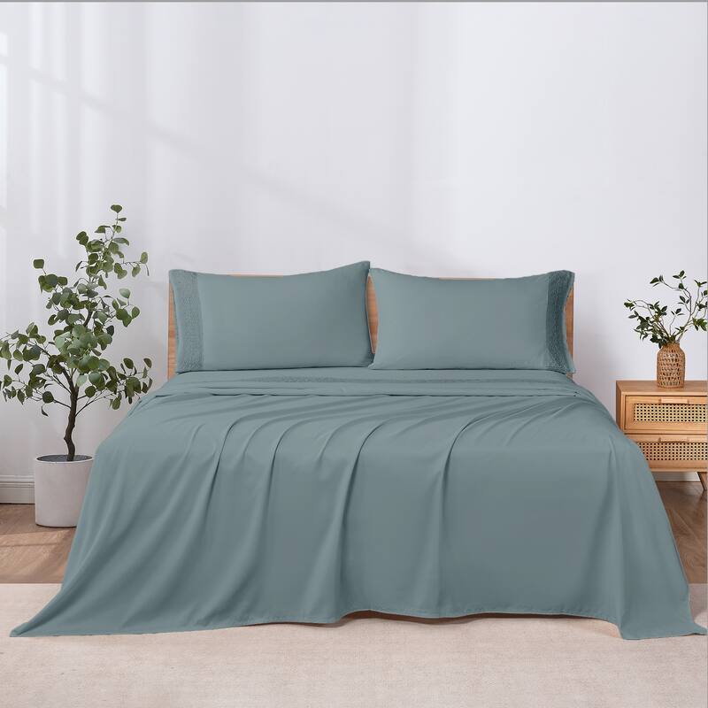 Modern Threads 4-Piece Soft Microfiber Crochet Lace Sheet Set