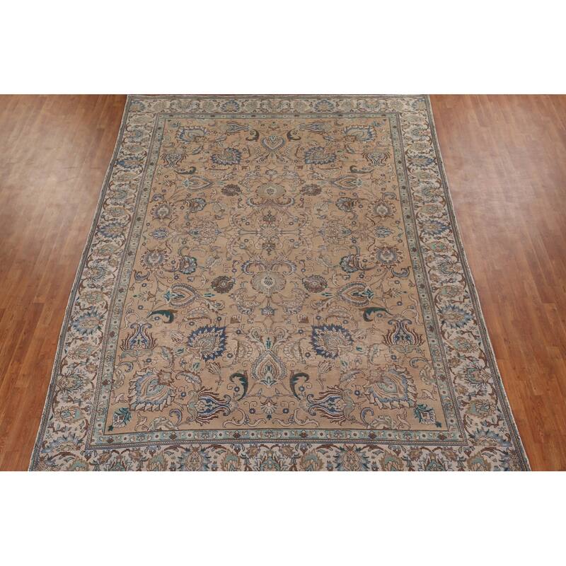 Distressed Tabriz Vintage Persian Rug Handmade Oriental Wool Carpet - 9'6" x 12'7"