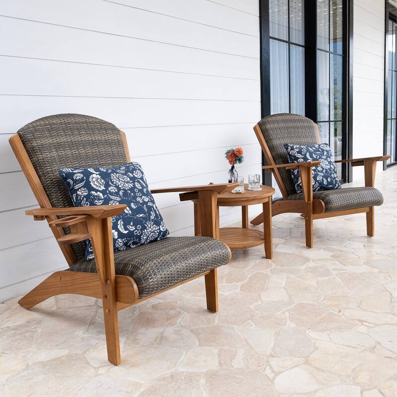 Cambridge Casual Camden 3-Piece Patio Conversation Set with Padded Seats - Natural Teak/Koboo Gray Wicker