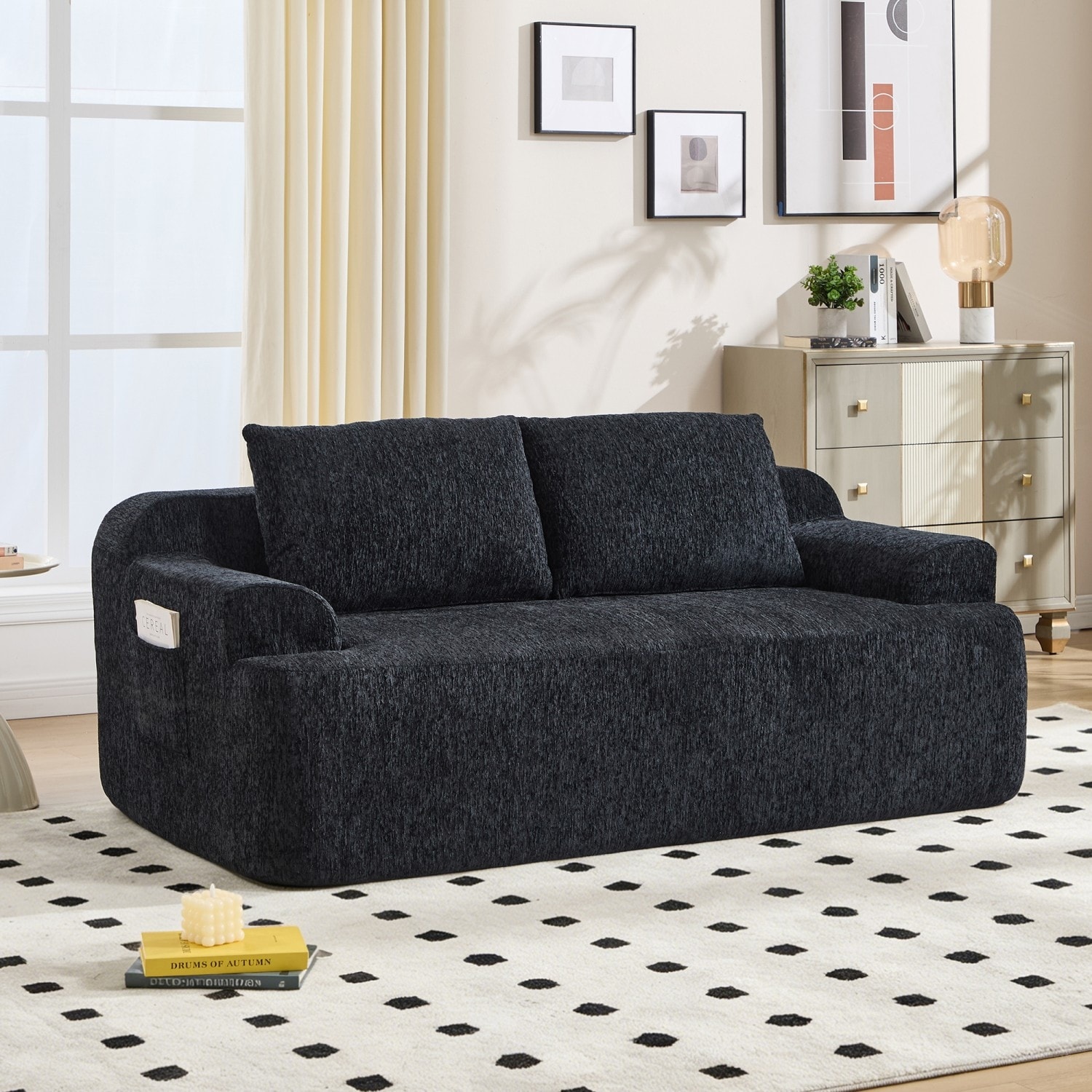67.3" 2-Seater Boneless Floor Sofa with Cushions and Side Pockets