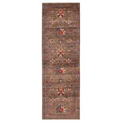 ECARPETGALLERY Hand-knotted Modern Ersari Taupe Wool Rug - 2'10 x 9'1
