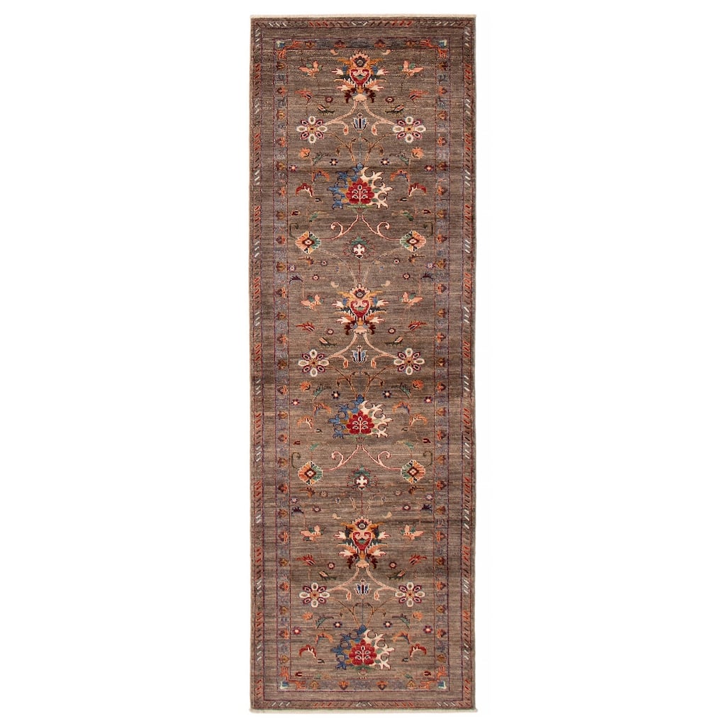 ECARPETGALLERY Hand-knotted Modern Ersari Taupe Wool Rug - 2'10 x 9'1