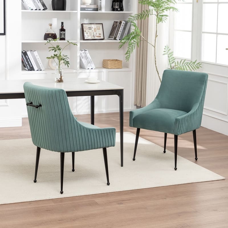 SEYNAR Modern Glam Velvet Black Metal Legs Dining Chair or Vanity Chair Set of 2 with Rear Handle