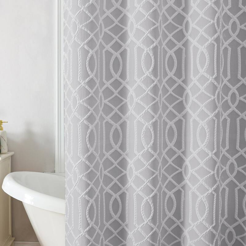 White Shower Curtain, 72"x72", 3D Embossed Geometric Design