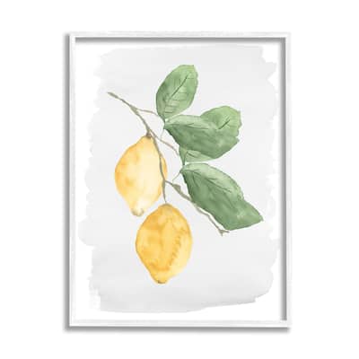 Stupell Lemon Branch Pair Soft Leaves Watercolor Painting Framed Wall Art - Yellow