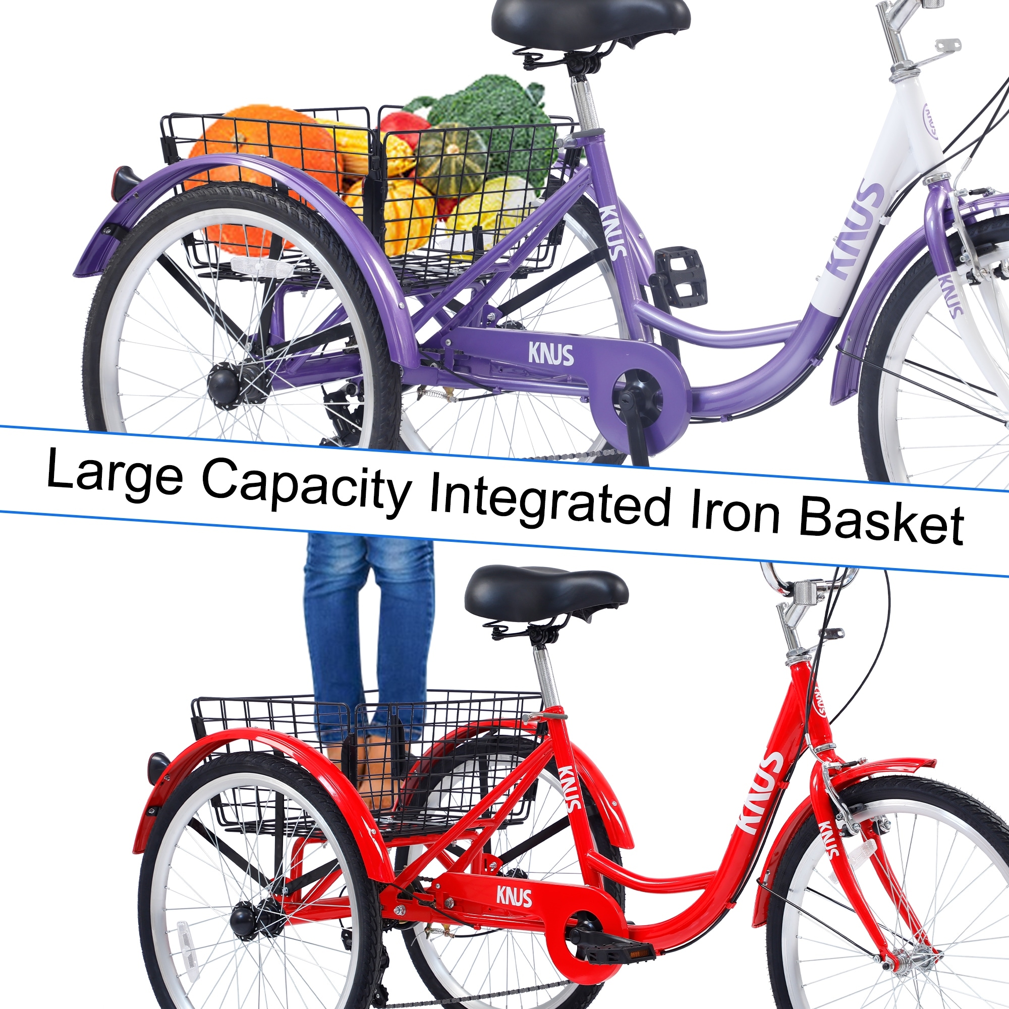 Adult Tricycle Trikes 3 Wheel Bikes 24 Inch Wheels 7 Speed Cruiser