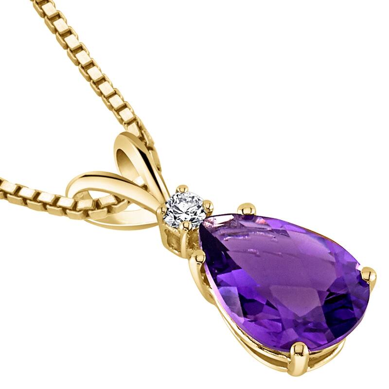 14k Yellow Gold Pear Shape 1.50 cts Amethyst Diamond Pendant
