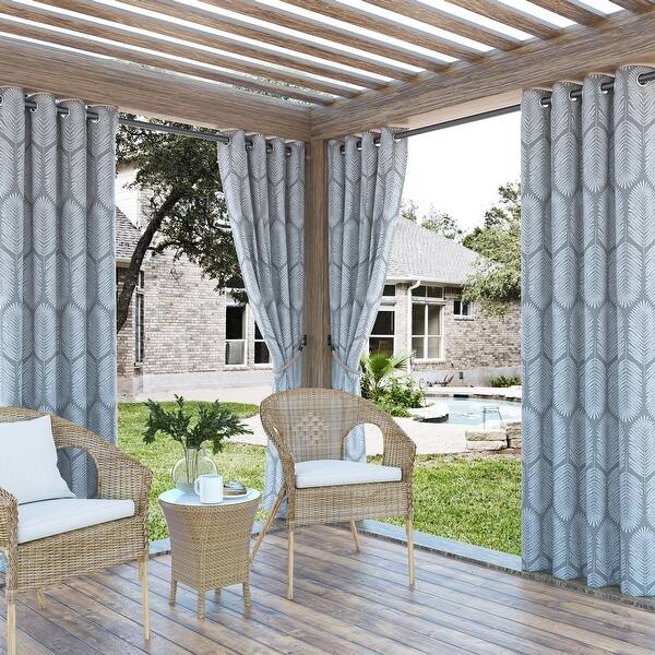 slide 8 of 14, Sun Zero Borneo Tropical Foliage Indoor Outdoor UV Protectant Room Darkening Grommet Curtain Panel 54" x 96" - Gray