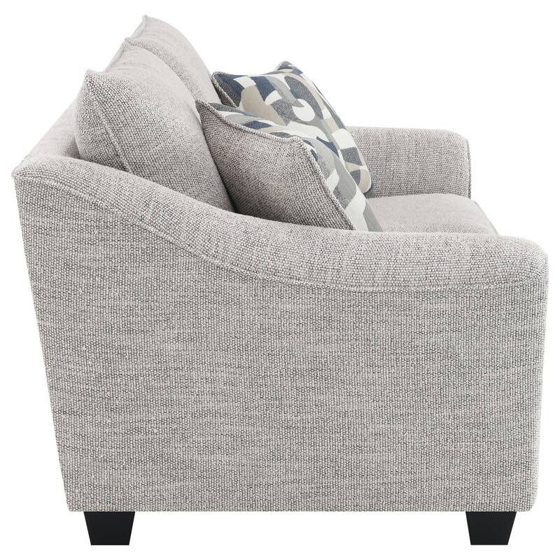 Kito Loveseat, 61 Inch Modern Light Gray Fabric, 2 Accent Pillows