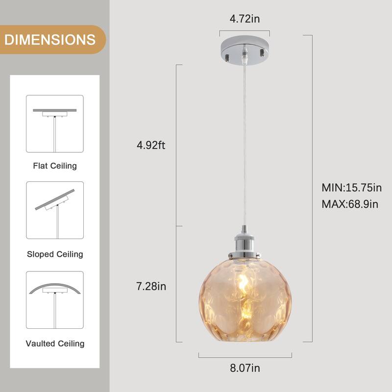 1-Light Metal Hanging Pendant Light with Glass Shade for Kitchen Island