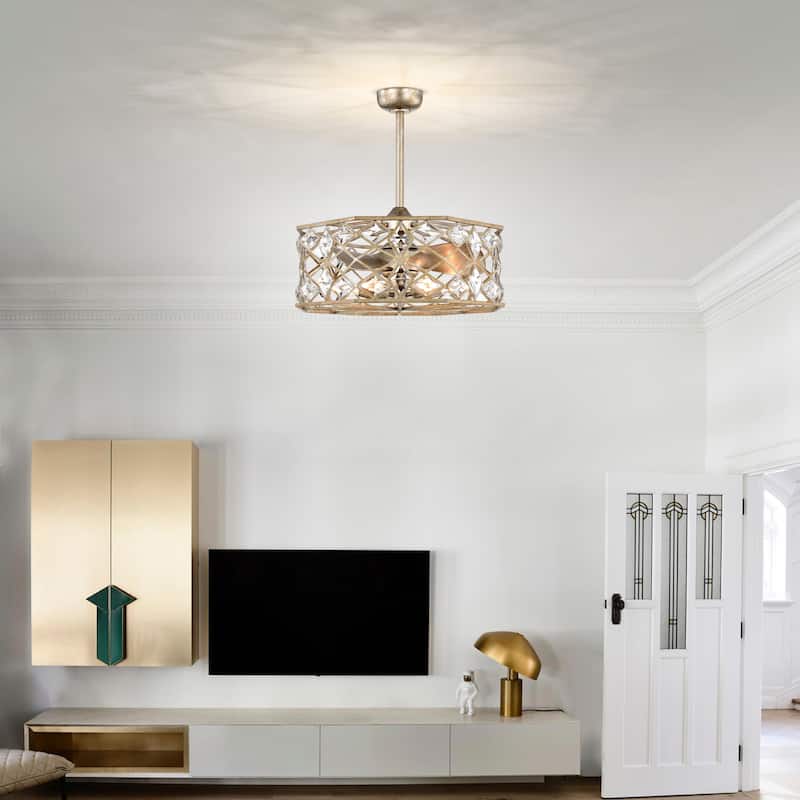 Teodora 28-inch Antique Silver 6 Lights 3 Blades Lighted Ceiling Fan with Remote