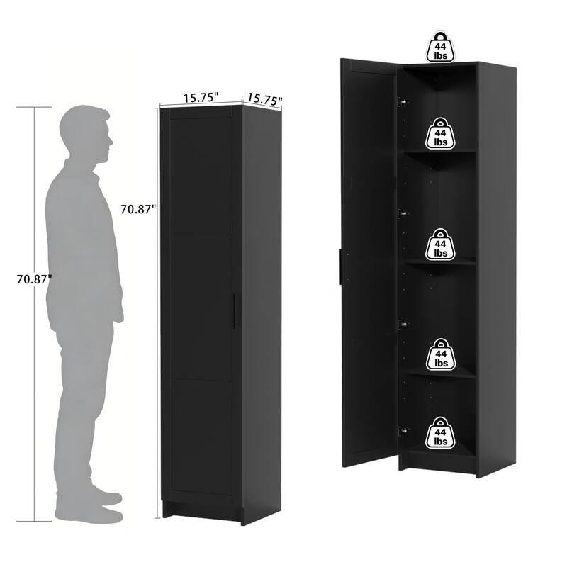 70.87" Tall Narrow Storage Bathroom Cabinet with 3 Adjustable Shelves
