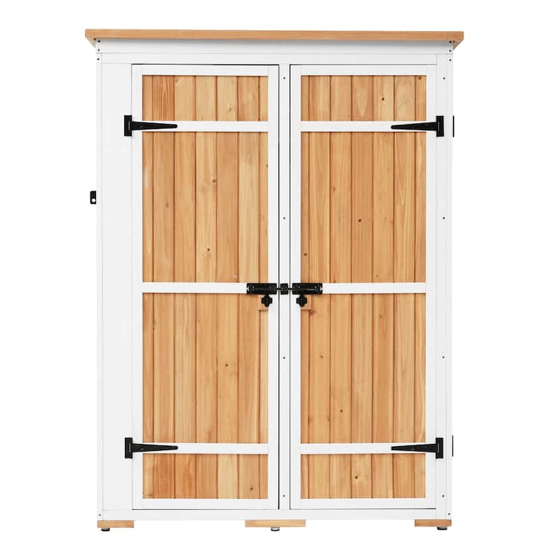 TOPMAX Outdoor 5.5ft Hx4.1ft L Wood Storage Shed Waterproof Asphalt Roof, Four Lockable Doors