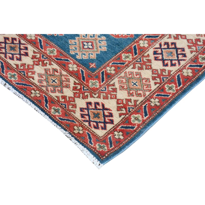 Rustic Kazak Katrina Blue/Natural Wool Runner - 4'0'' x 16'2''