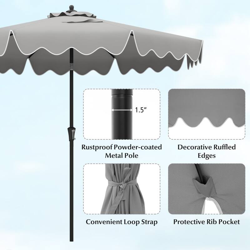 Large 9x8 Feet Polyester Fabric Outdoor Patio Umbrella with Wind Vent and Push Button Tilt Crank Handle