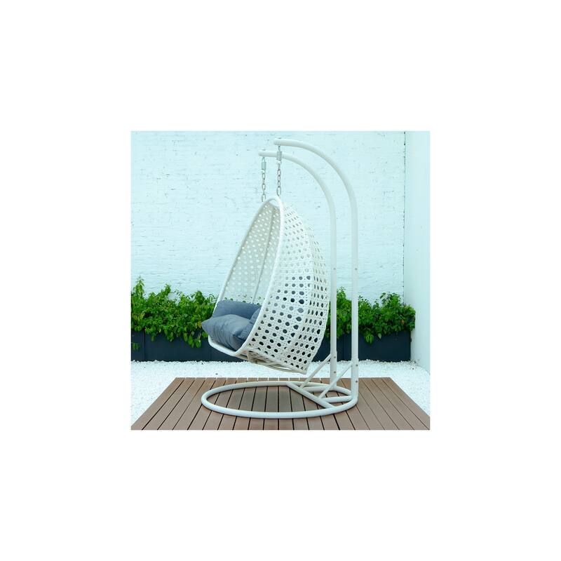 28 in. W White Cushion in Aluminum Frame Outdoor Porch Swing with CushionGuard and Stand