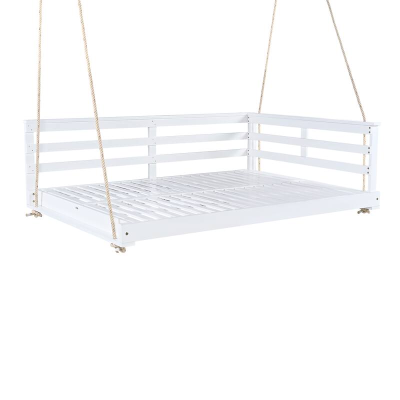 Acacia Wood Porch Swing Bed White