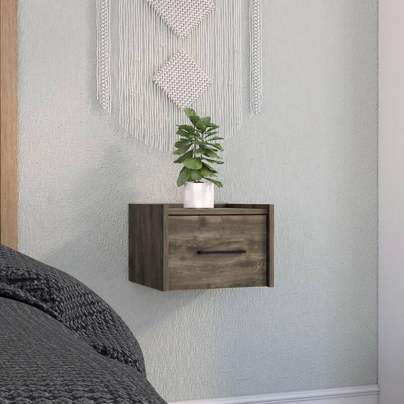 Boa Modern Floating Bedroom Nightstand with Storage Drawer - Dark Brown