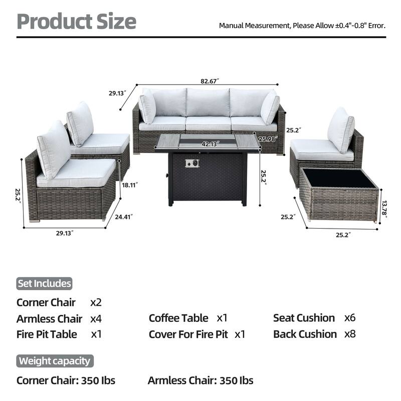 XIZZI 8-piece Patio Wicker Furniture Sectional Set with Firepit