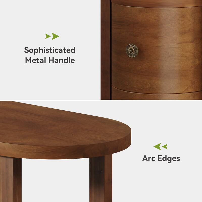 2 Drawer Solid Wood Side End Table, Fully Assembled, Narrow Slim Design